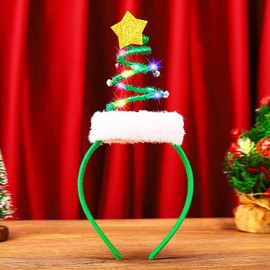 Handcess Light up Christmas Headband Jingle Bell LED Hair Band Glowing Star Christmas Tree Hair Hoop Luminous Xmas Hair Accessories for Women (Green, One Size)