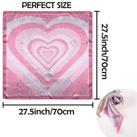 Deokke Hair Scarf Silk Feeling Square Satin Head Scarf Wrap 27.5 Inches Headwear Fashion Aesthetic Cute Decoration Women Girls（V-14-pink Heart