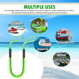 5ft Bungee Dock Line with Loops – Lightweight Elastic Mooring Rope for Quick Docking, 2-Pack (Green)