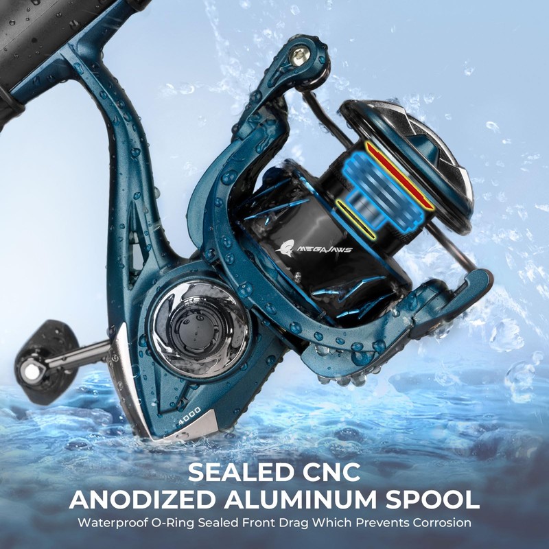 KastKing MegaJaws Spinning Reel, Size 2000, 6.2:1 Gear Ratio, Pelagic