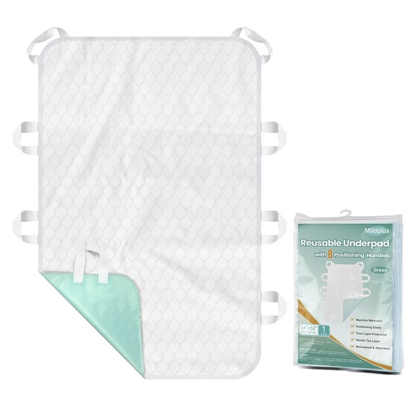 MILDPLUS Washable Bed Pads with 8 Sturdy Handles 34”×52” Extra