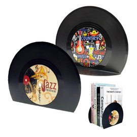 Modern Bookends for Shelves,Retro Vinyl Record Bookends - Vintage Music Decor Bookend Set, Unique Decorative Book Stopper for Home Office & Gifts for Music Lovers(Jazz)