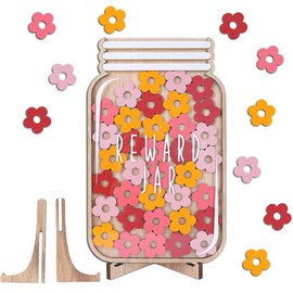 Wooden Reward Jar for Kids Daisy Flower Cutouts Positive Incentive Behavior Chart with Base Management Tools Decoration Reward System for Student Teacher School Classroom Supplies (Daisy Flower)