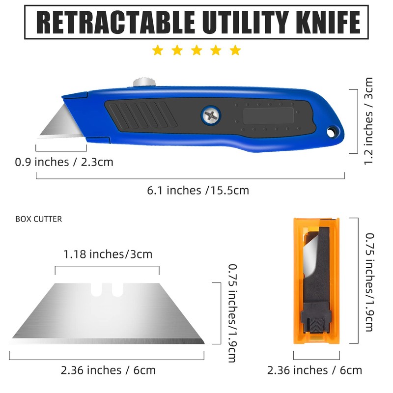 DIYSELF 4 Pack Retractable Box Cutters, Utility Knives with 10