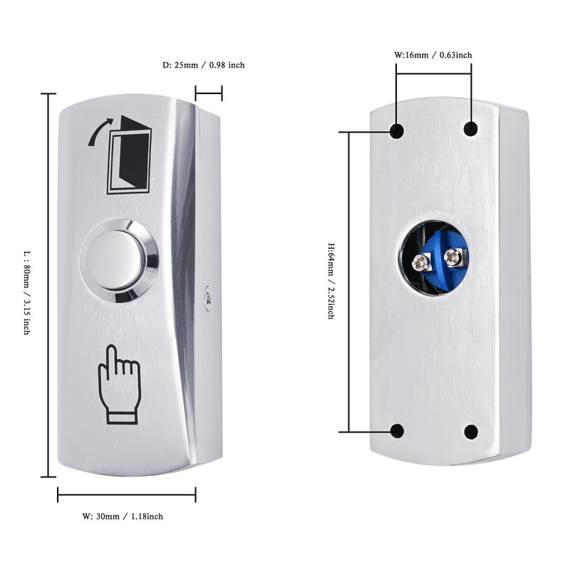 Push to Exit Button Switch 3.15''L x 1.18'' W Zinc