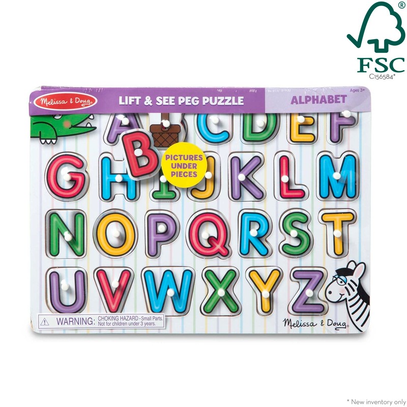 Melissa & Doug Lift & See Alphabet Wooden Peg Puzzle