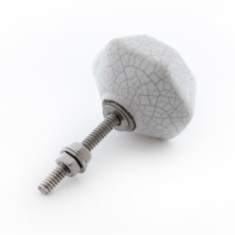 ETHNICITI Pack of 6 Hexagonal White Crackle 40mm Ceramic Door