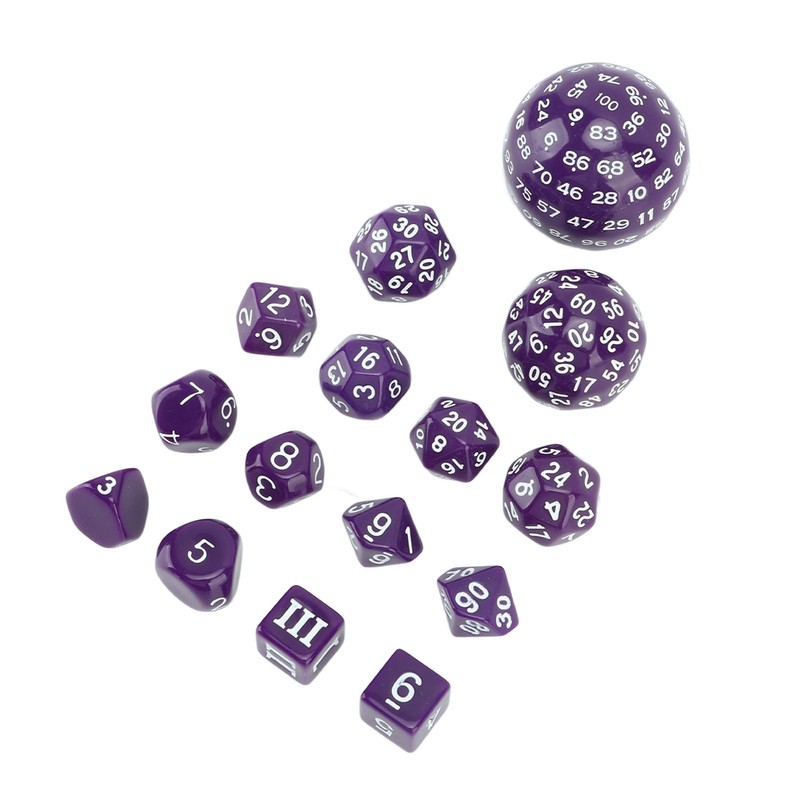 15pcs Polyhedral Dice Set 3 to 100 Sides Complete Polyhedral