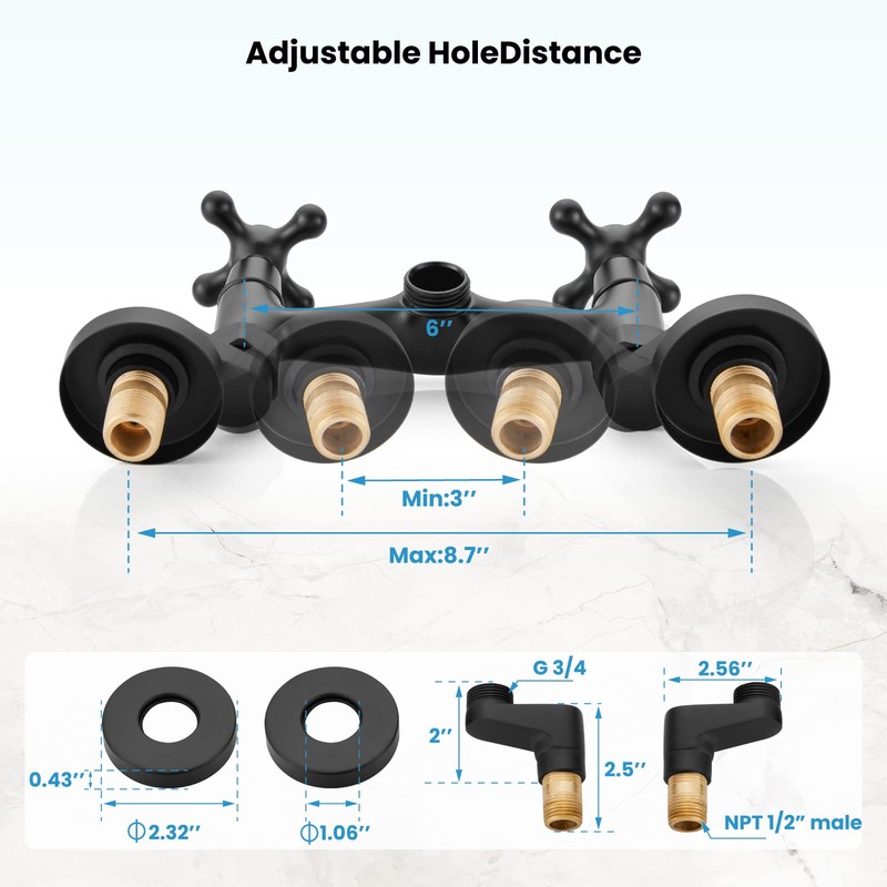 gotonovo Wall Mount Kitchen Sink Faucet Double Cross Handle Commercial