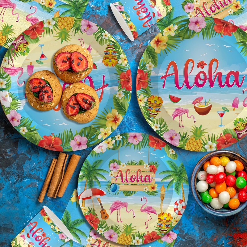 140Pcs Hawaiian Aloha Party Supplies Tableware Set Luau Tropical Party