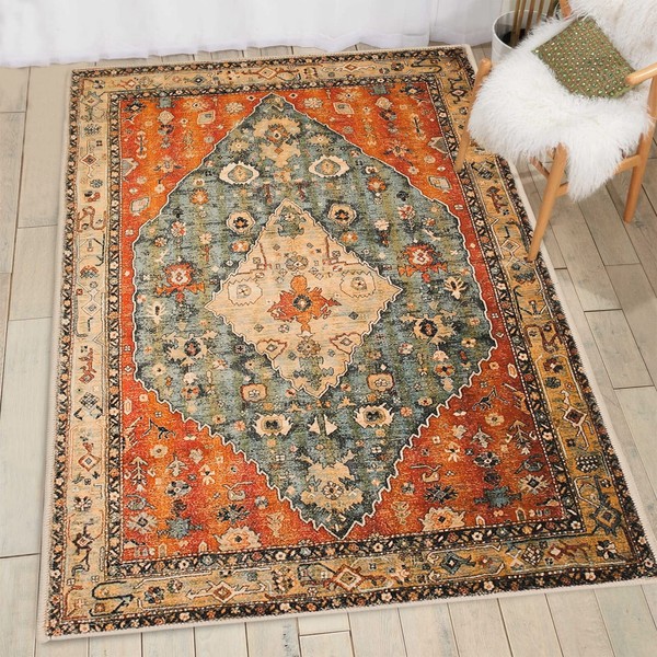 Boho Area Rug, 3' x 5' Machine Washable Rugs for