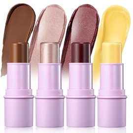 LUXAZA 4Pcs Cream Blush Contour Highlighter Bronzer Moisturizer Stick Makeup Set #T Blush Glow5