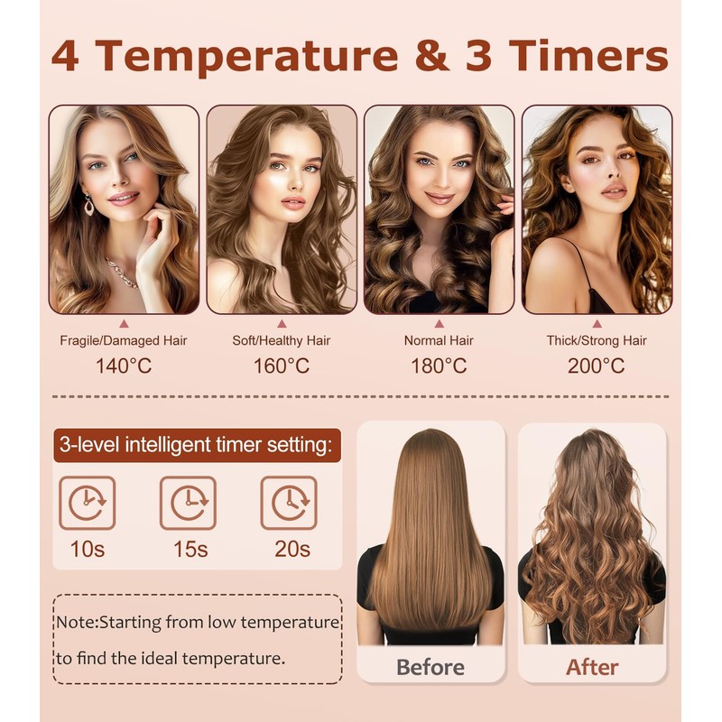 Auto Hair Curler, Automatic Curling Iron with 4 Temperature &