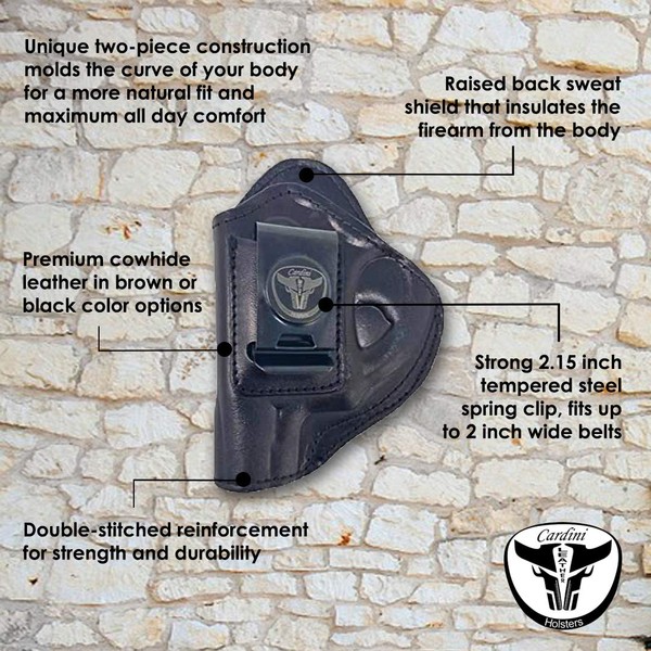 Cardini Leather USA - IWB Ultra Soft Leather Holster - Concealed Carry - for Ruger LCR, LCRx and Other Snub Nose Revolvers - Inside The Waistband with Clip (Black, Right Hand (Inside The Waistband))