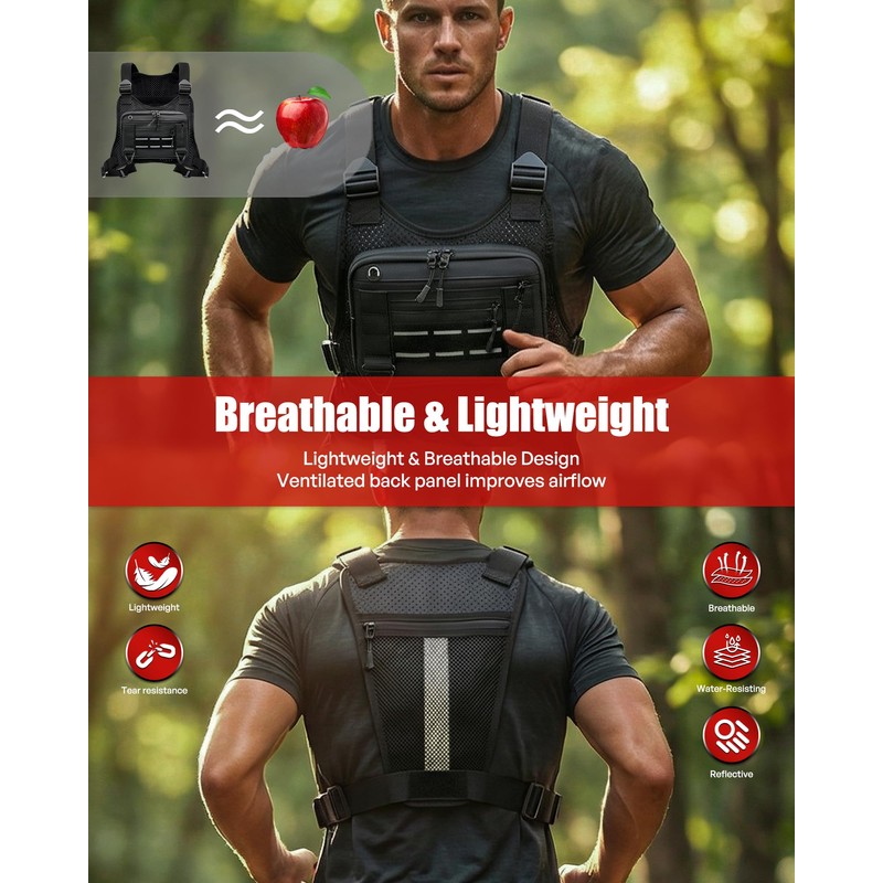 Sports Chest Bag for Men, Lightweight Water-Resistant Running Chest Pack
