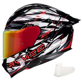 RYMIC SR6 Full Face Motorcycle Helmet with Clear&Tinted Visors for Adult Men Women Motorbike Racing Street Bike Helmets Pinlock Ready DOT Approved (Shadow White/Red, Medium)