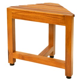 VaeFae Teak Shower Corner Bench, Wooden Foot Rest, Shower Bench for Shaving, Corner Shower Stool for Inside Shower, Bathroom