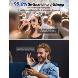 TECKNET Bluetooth Headset mit Mikrofon & USB Dongle, 70H PC Kabellos Headset mit AI Rauschunterdrückung Mic, Wireless Business Headphones für Büro, HomeOffice, Callcenter, Telefonkonferenzen