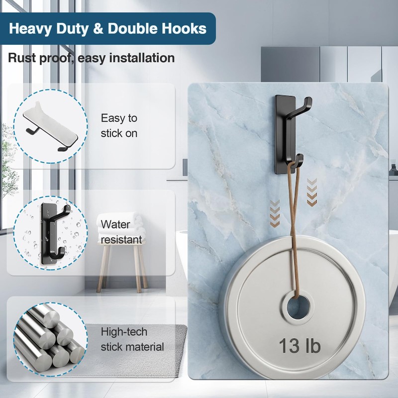 DaskFire Self Adhensive Towel Hooks for Showerroom Bathroom, 6 Pack