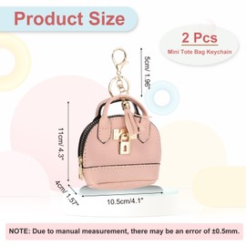 PATIKIL Mini Tote Bag Keychain, 2 Pcs Cute Coin Purse Keychain PU Leather Backpack Purse Key Chain Little Cosmetic Bag Keychains for Women Makeup Card Data Cable, Light Pink