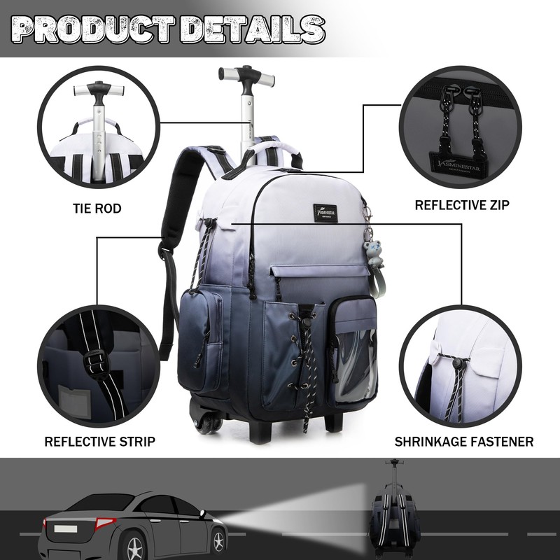 Oruiji Rolling Backpack for School Backpack with Wheels for Teens