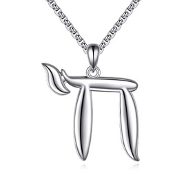 URONE Chai Necklace for Women Sterling Silver Jewish Hebrew Necklace Jewish Jewellery Gift for Women Men