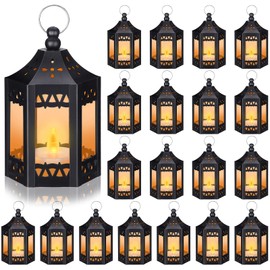 Hortsun 20 Pcs Ramadan Mini Lantern Decorative LED Candles Centerpiece for Table Battery Powered Hanging Tealight Wedding Home Decor(Black)