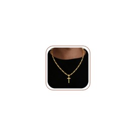 HIMSTORY Gold Cross Necklace for Men, 18K Gold Plated 925 Sterling Silver 5MM Figaro Chain Necklace for Men Jewelry Sturdy Non-Fading Mens Cross Chains Gifts for Boyfriend Father Husband 20 Inch