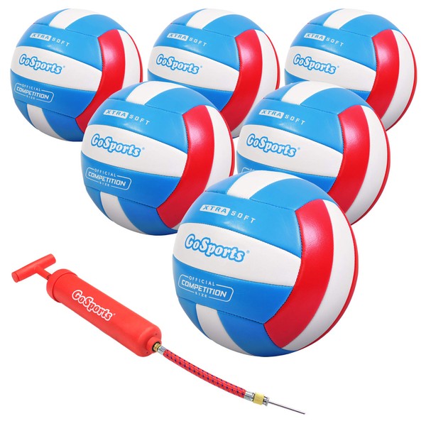 GoSports Soft Touch Recreational Volleyball 6 Pack - Regulation Size for Indoor or Outdoor Play, Includes Ball Pump & Carrying Bag