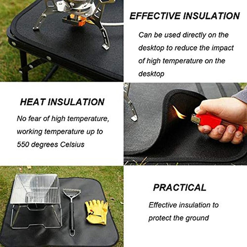 MisFox Camping Fireproof BBQ Grill Mat for Floor, Foldable Grill