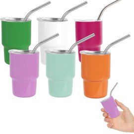 STFALI Cute Shot Glasses Set with Straw 2oz, Mini Shot Tumblers with Lid and Straw, Funny Gifts for Women(6 Pack-B)