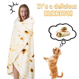 JRDSEUKO Burritos Tortilla Throw Blanket, Double Sided Novelty Tortilla Blanket, Funny Realistic Food Blanket, 300 GSM Soft and Comfortable Flannel Blanket-150CM (60in)