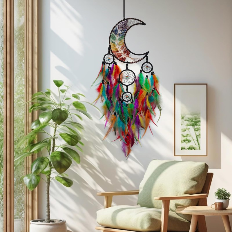 SOYUZU Colorful Large Moon Dream Catcher with Tree of Life