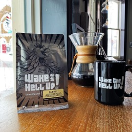 Wake The Hell Up! Ground Coffee | Ultra-Caffeinated Cannoli Flavored Coffee in a 12-Ounce Reclosable Bag |
