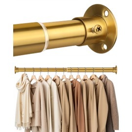 CTSZOOM Closet Rods For Hanging Clothes, Heavy Duty and Stepless Adjustable, Closet Hanging Rod for Wardrobes Laundry RV, Premium Stainless Steel(Gold,17"- 40")