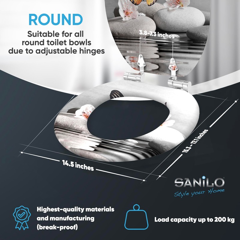 Sanilo Toilet Seat ROUND with Soft Close, Quiet and Slow