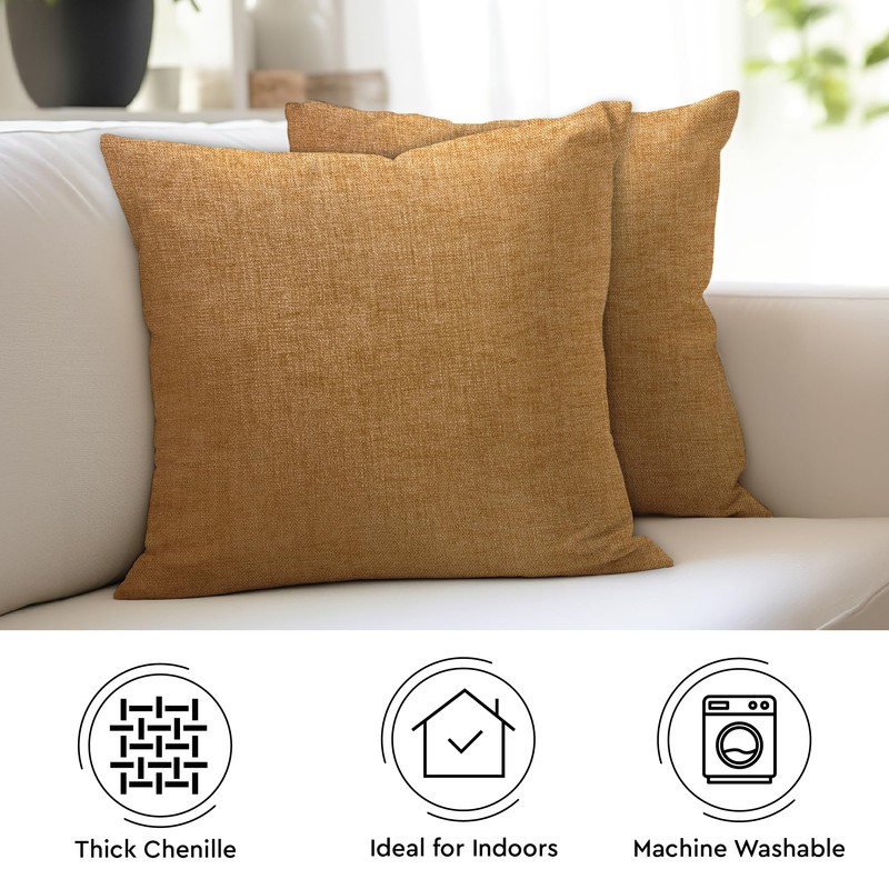 Encasa XO Chenille Cushion Covers Set of 2 | Mustard