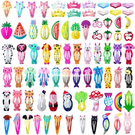 Girls Hair Clips ToddlerBarrettes, 80 Pcs Lovely Animal Fruit Printed Pattern Metal Snap Hair Clips Cartoon Design Hairpins for Kids Teens Pets (Cartoon Animal)