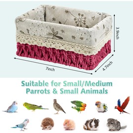 kathson Bird Nest Parrot House Birds Sleeping Bed Straw Weave All Season Hanging Hammock Bird Bed Snuggle Hut Birdcage Accessories for Parakeets Budgies Cockatiels Conures Quaker Parrot (Red)