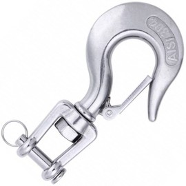 Faneta 304 Stainless Steel Clevis Slip Hook with Safety Latch American Type Jaw & Eye Swivel Lifting Hoisting Chain Hooks for Rigging Towing Winch ATV Trailer Crane Wrecker and More (3/8 Inch, 1000KG)
