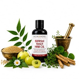 Brahmi-Amla Hair Oil (4oz) by Vadik Herbs | Promotes excellent hair growth and hair conditioning | all natural herbal solution for hair loss, thinning