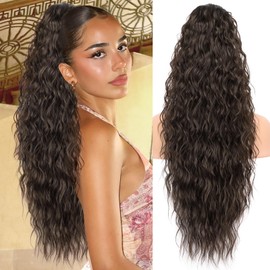 KooKaStyle Ponytail Extension 30 Inch Drawstring Pony Tails Hair Extensions for Women Long Curly Ponytail Synthetic Hairpieces for Daily Use（Auburn）