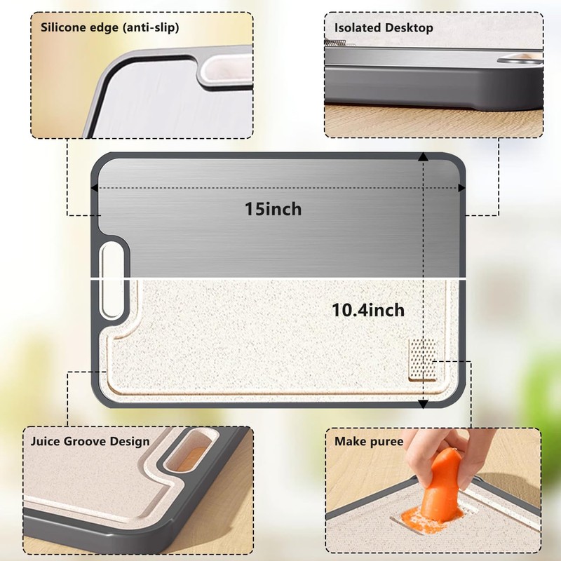 FIRE HIVE Kitchen Stainless Steel Cutting Board,Double-Sided Multi-Functional Cutting Boards,Large