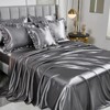 Grey Satin Comforter Set with Sheets,Silk Like Satin Ruffle Bed