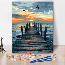 TUMOVO Paint by Numbers for Adults Beginner, Seaside Sunset with Birds Acrylic Easy Paint by Numbers Kits Craft Kits for Adults Suitable for Home Wall Decoration Frameless 16x20 Inch