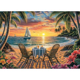 Beach Dinner Jigsaw Puzzle 1000 Pieces Adult Sailboat Palm Trees Flowers Puzzle Adult 1000 Pieces Puzzles