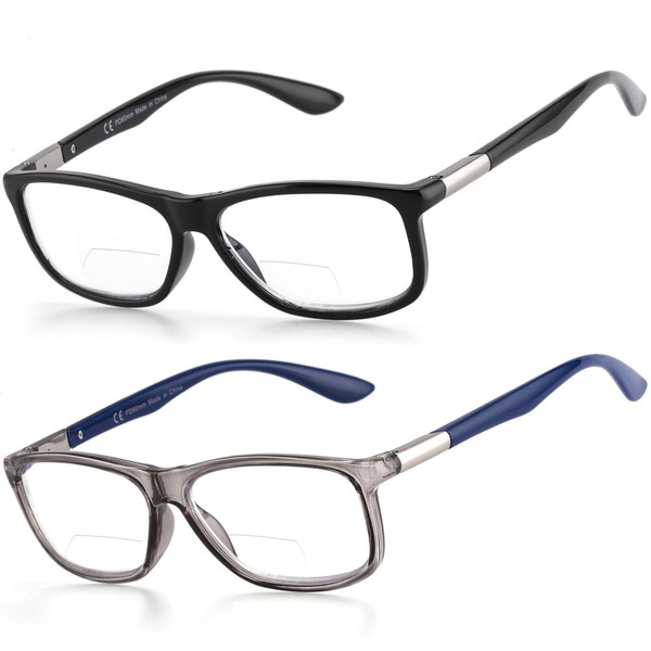 Missfive 2 Pack Classic Bifocal Reading Glasses for Men Women,