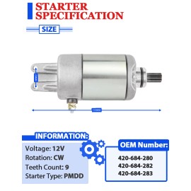 Motorsupermarkets Starter Motor for Can-Am Bombardier Outlander 400 2003-2008 W/Bendix & Relay