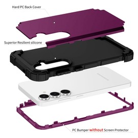 Phone Case for Samsung Galaxy S25 5G Hard Cover Shockproof Soft Silicone Bumper Hybrid Three Layer Heavy Duty Grip Rugged Protective Cell Accessories S 25 25S G5 SM-S931U 6.2 inch Dark Purple