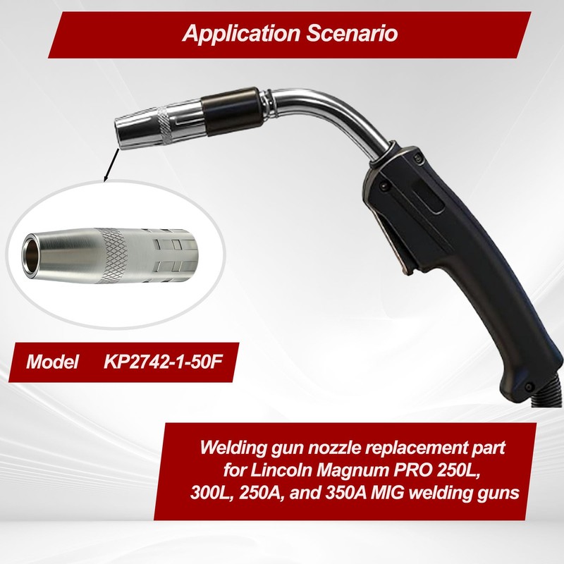 5-Pack KP2742-1-50F MIG Welding Nozzle, 1/2" Thread-On Flush Gas Nozzle,